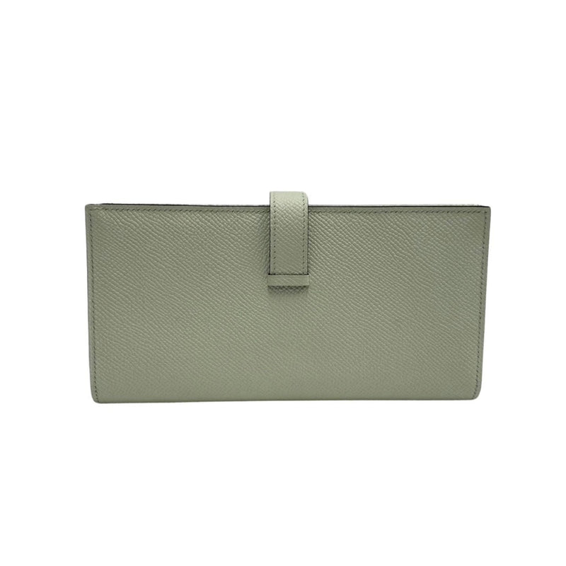 HERMES Bear Souffle Epson Leather Bifold Long Wallet Light Green 28808