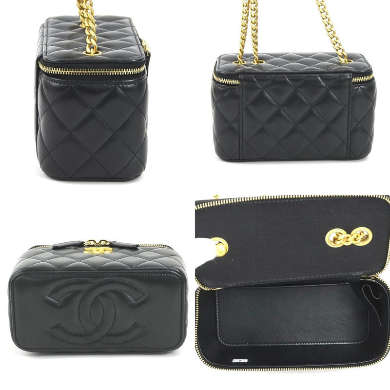 CHANEL Shoulder Bag Pochette Lambskin Black Gold Women's 99878f