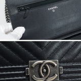 Chanel Boy Chevron Stitch Chain Wallet Black