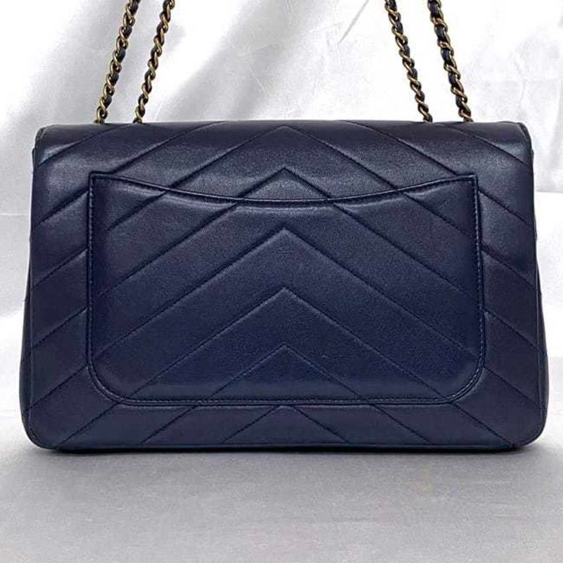 Chanel Chain Shoulder Bag Navy V Stitch f-20741 Coco Mark Flap Leather Lambskin 2 CHANEL