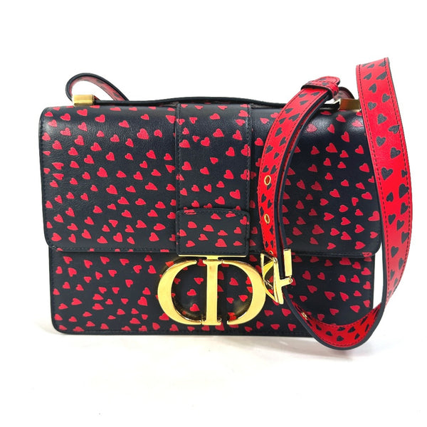 Christian CHRISTIAN DIOR heart Logo Crossbody Shoulder Bag Black Red