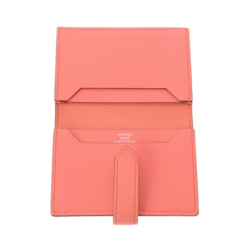 HERMES Bearn Card Case Rouge Kazak/Flamingo Palladium Hardware R Stamp (around 2014) Unisex Epsom Leather