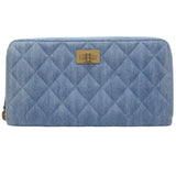 CHANEL Round Zipper Matelasse A80830 Long Wallet Denim Light Blue 083758