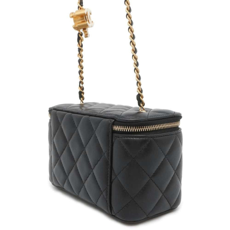 Chanel Chain Shoulder Bag Matelasse Coco Mark Lambskin Vanity AP3940 CHANEL Black