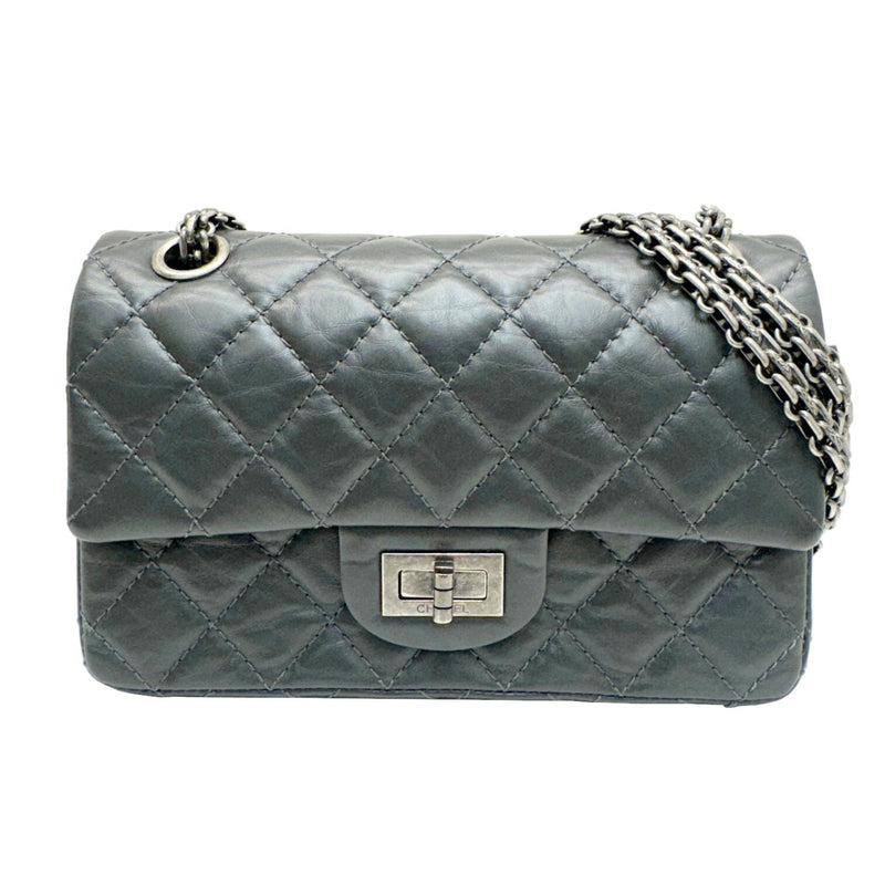 CHANEL Chanel Matelasse Chain Shoulder 2.55 20 Bag Flap Gray Dark Calfskin Women's 16th Series