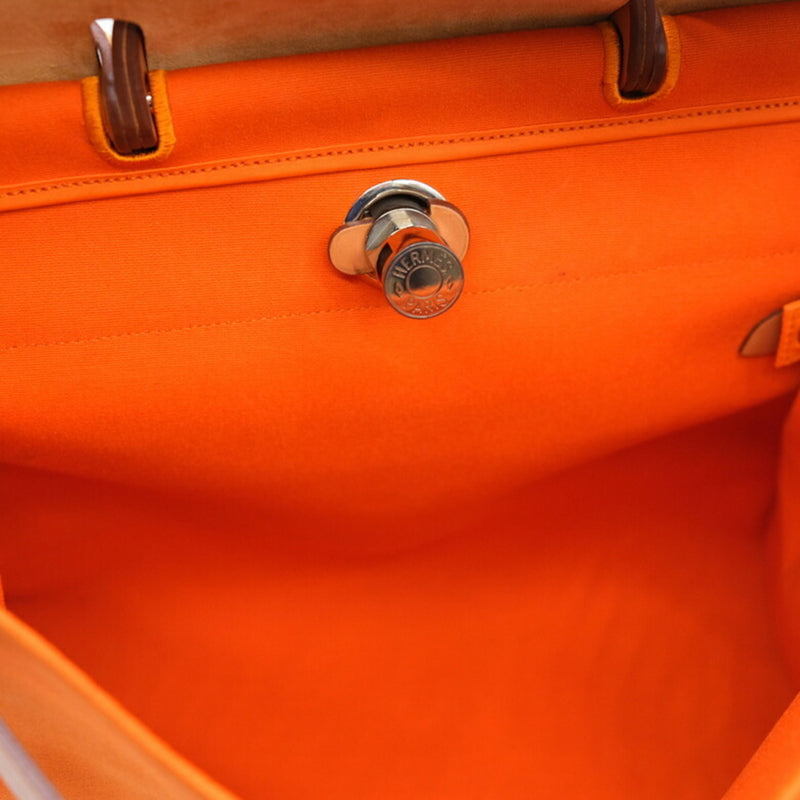 HERMES Hermes Airbag Zip MM Shoulder Bag Handbag 2way Toile Officier Leather Orange