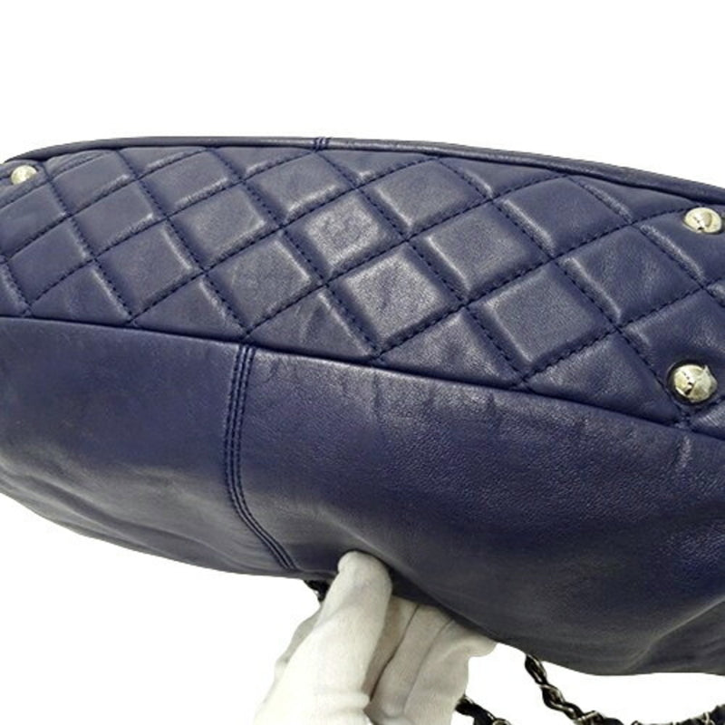 CHANEL Bag Matelasse Women's Handbag Tote Shoulder 2way Leather Navy Blue Chain