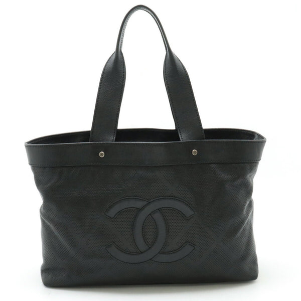 CHANEL Coco Mark Punching Mesh Tote Bag Shoulder Leather Black A33936