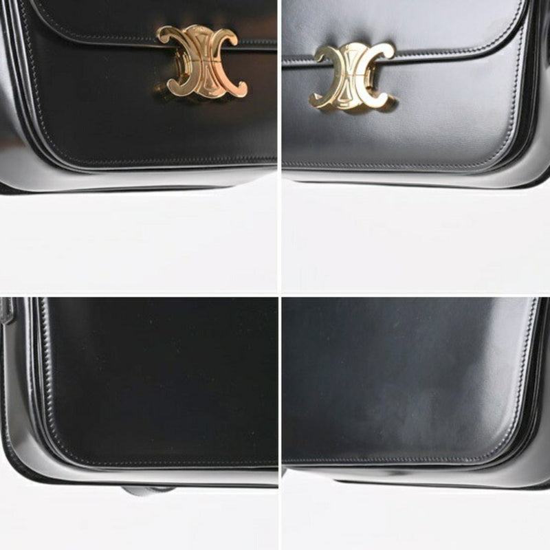 CELINE Classic Triomphe Bag Shoulder 187363BF4.38NO Shiny Calfskin Black E-156520