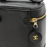 CHANEL Bicolor Coco Mark Vanity Bag Handbag Pouch Lambskin Leather Black A01619