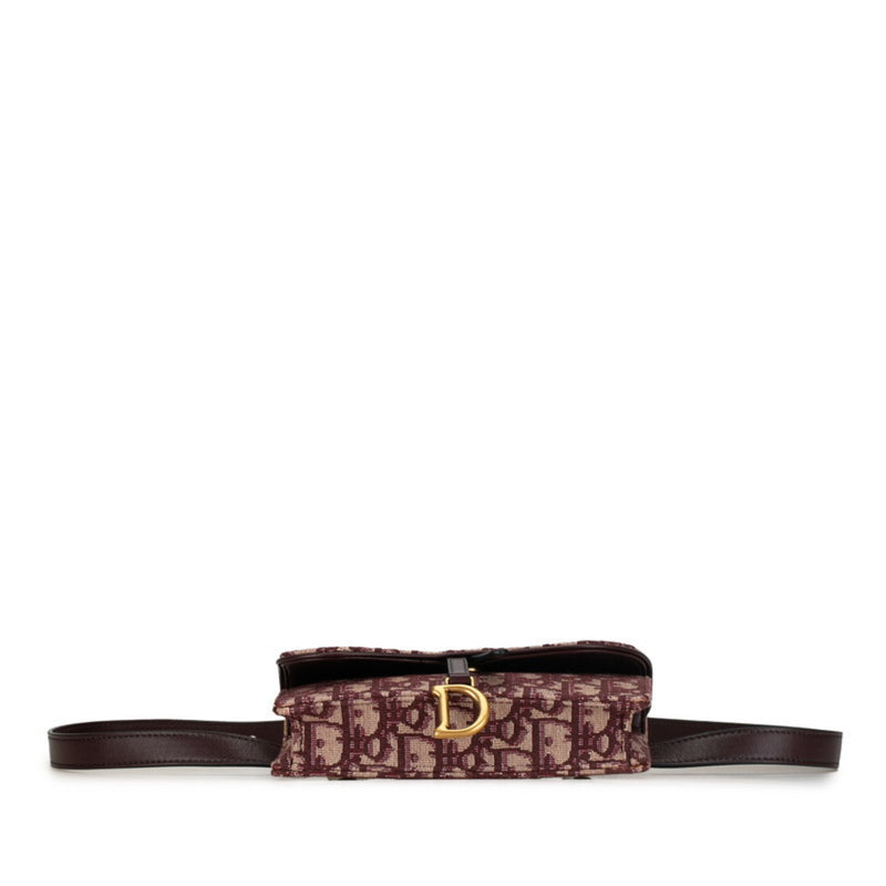 Christian Dior Dior Trotter Saddle Shoulder Waist Bag Bordeaux Wine Red Canvas Leather Women's