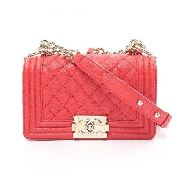 CHANEL Boy Chanel Small Matelasse Shoulder Bag, Caviar Skin, Women's, Red, A67085