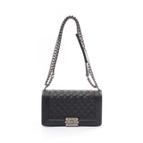 CHANEL Boy Chanel Matelasse Shoulder Bag, Caviar Skin, Women's, Black, A67086