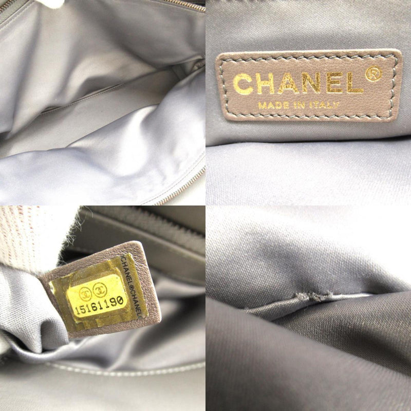 CHANEL Chain Shoulder Bag Leather Women's Grey