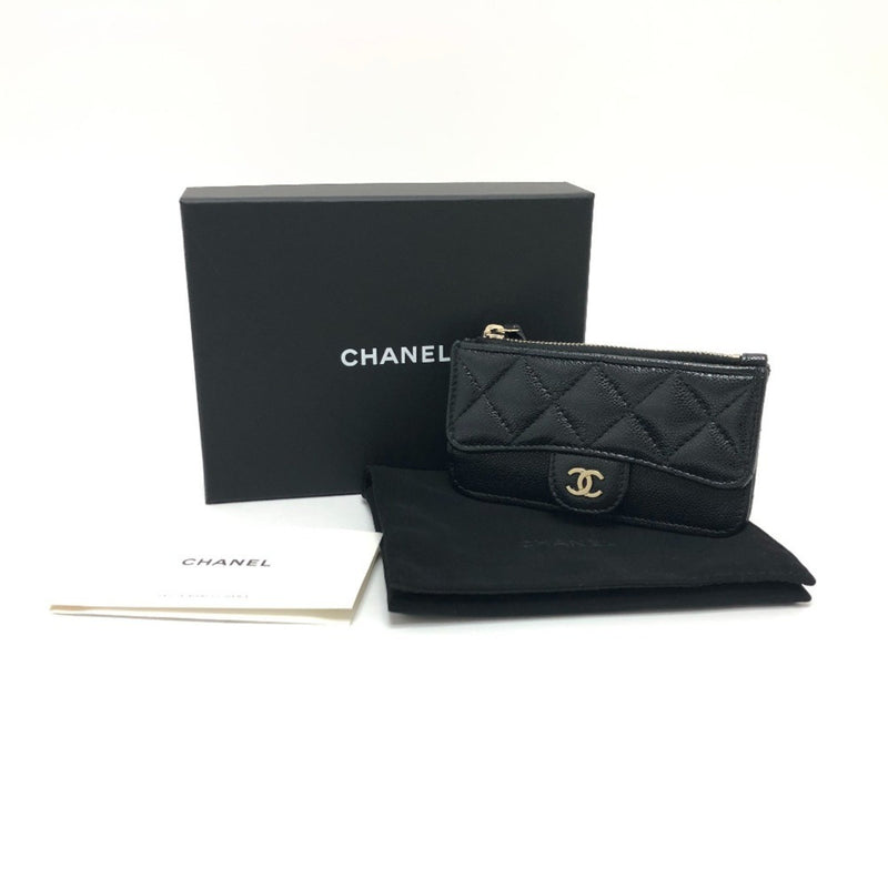 CHANEL AP2570 Coco Mark Matelasse Classic Zip Business Card Holder/Card Case Wallet/Coin Wallet Coin Purse Caviar Skin Women's Black