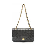 CHANEL Matelasse Double Flap Shoulder Bag, Lambskin, Women's, Black, A01113