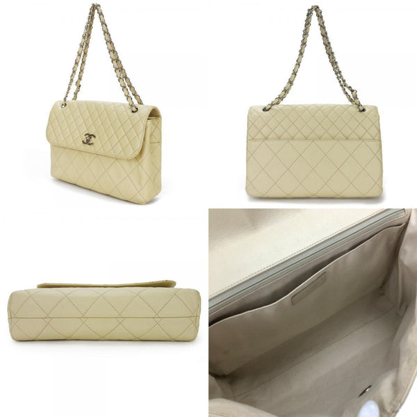 Chanel Shoulder Bag Matelasse Large Calf Beige Ivory Chain 15 Series Coco Mark Women's CHANEL