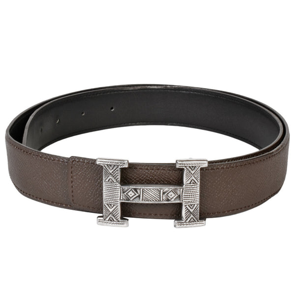 Hermes Touareg H Belt, Epsom Leather, Swift, Silver 925, 105cm, T Engraved, Brown, Reversible, Men's ITZR91NUEH40