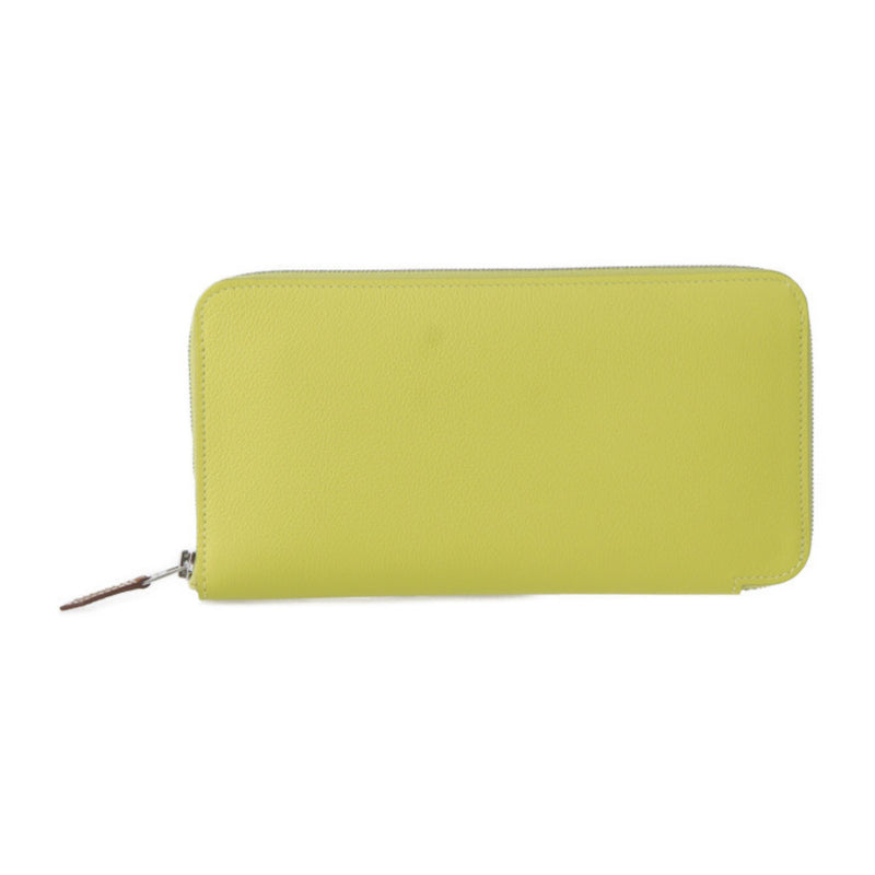 HERMES Azap Long Silk In Wallet Evercolor Lime Round B Engraved