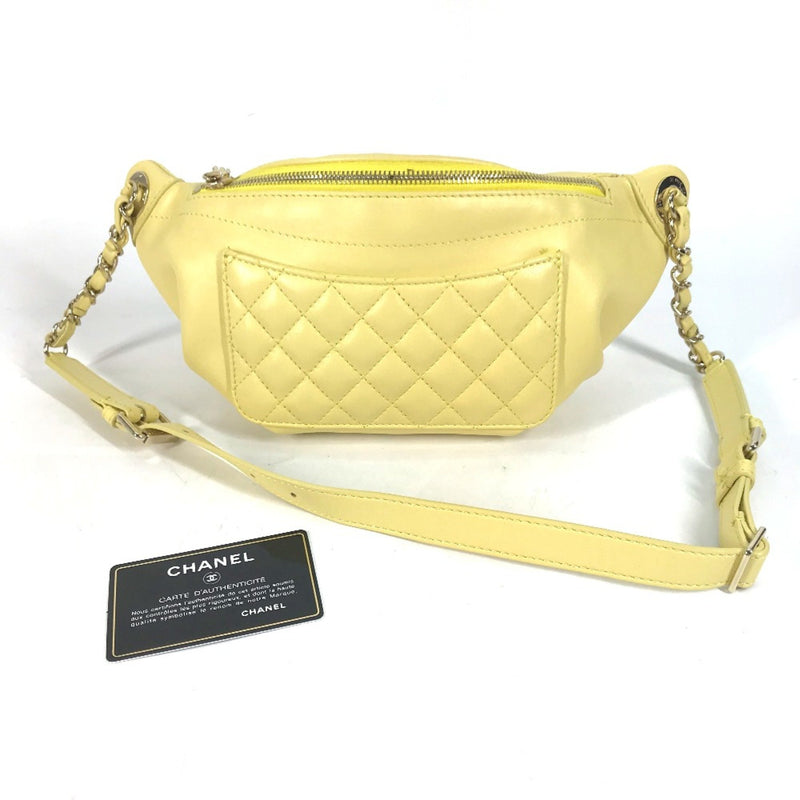 Chanel A57832 Chain Belt Bag Waist Pouch Bag Cross Quilted Matelasse body bag yellow GoldHardware