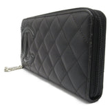 CHANEL Cambon Round Long Wallet Black enamel Calfskin (cowhide) A50078