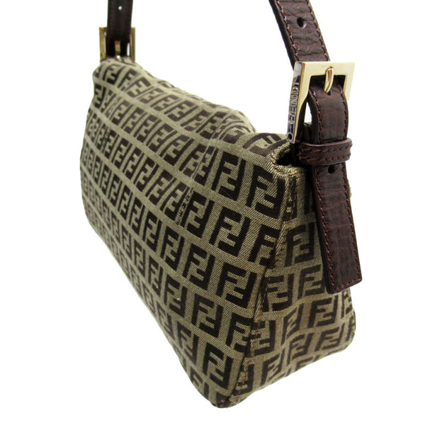 FENDI Shoulder Bag Zucchino Canvas/Leather Brown Gold Ladies