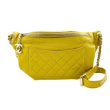 CHANEL Body Bag Belt Matelasse Leather Yellow Gold Women's z2285