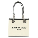 BALENCIAGA Duty Free Small Tote Bag Cotton Leather Women's White Black 759941 2AA