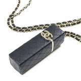 Chanel Lipstick Case with Chain Strap Calf Leather Black/Light Gold AP2192 Matelasse