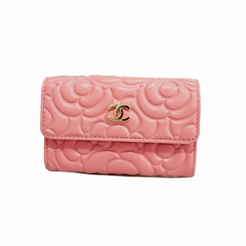 Chanel Business Card Holder Camellia Caviar Skin Pink Champagne Ladies