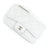 CHANEL Coin Case Card Timeless Classic Line Purse Coco Mark White Ladies Caviar Skin Leather Matelasse Wallet Compact T4160