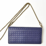 Bottega Veneta Long Wallet Chain Clutch Bag Smartphone Storage BOTTEGA VENETA Intrecciato Blue Atlantico