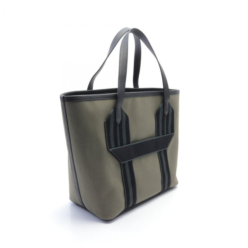 Hermes HERMES Pur Sangle MM Vert de Gris Tote Bag Toile Militaire Taurillon Clemence Women's Khaki Black