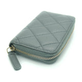 CHANEL Matelasse Zip Coin Purse Coco Mark Caviar Skin Gray Case Y03255