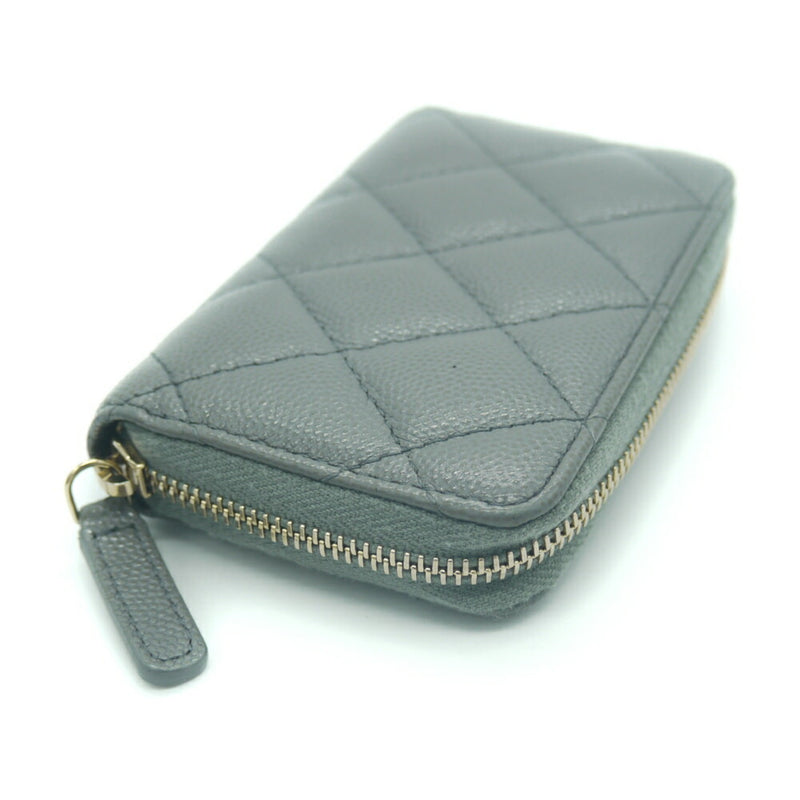 CHANEL Matelasse Zip Coin Purse Coco Mark Caviar Skin Gray Case Y03255