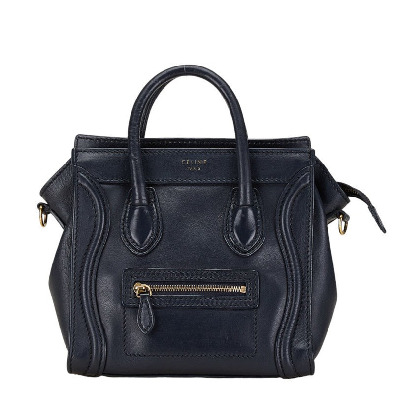 Celine Luggage Nano Shopper Handbag Shoulder Bag Navy Leather Women's CELINE