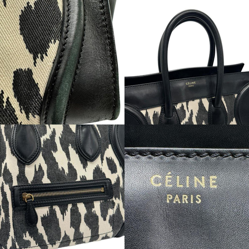 CELINE Handbag Luggage Shopper Leather Canvas Black Off-White Women's z1266