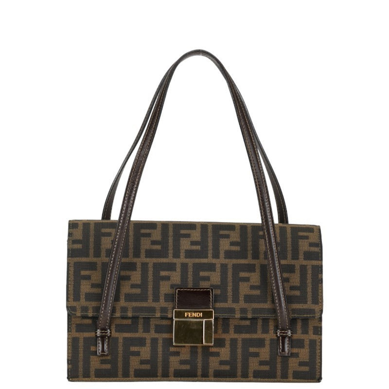 FENDI ZUCCA Handbag Brown Canvas Leather Women's