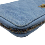 CHANEL Round Zipper Matelasse A80830 Long Wallet Denim Light Blue 083758