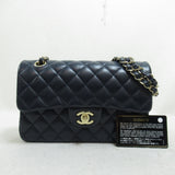 CHANEL Matelasse Double Flap Chain Shoulder Bag Navy Lambskin (sheep leather)