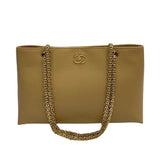 CHANEL Caviar Skin Leather Genuine Chain Mini Tote Bag Beige 30154