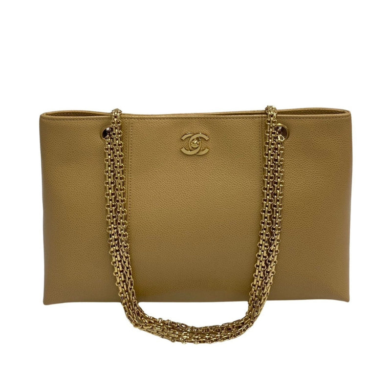 CHANEL Caviar Skin Leather Genuine Chain Mini Tote Bag Beige 30154