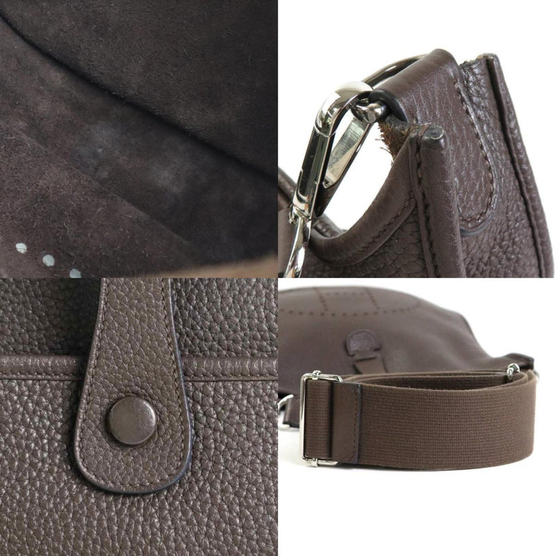 HERMES Crossbody Shoulder Bag Evelyn 3 GM Taurillon Clemence/Canvas Dark Brown Silver Unisex