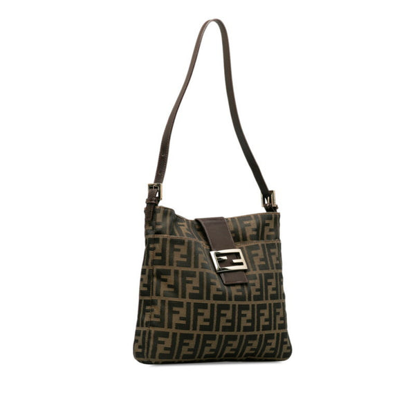 FENDI ZUCCA Mamma Bucket Handbag 26727 Brown Canvas Leather Women's