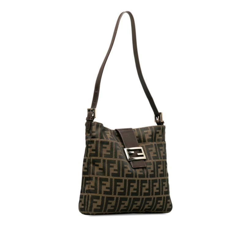 FENDI ZUCCA Mamma Bucket Handbag 26727 Brown Canvas Leather Women's