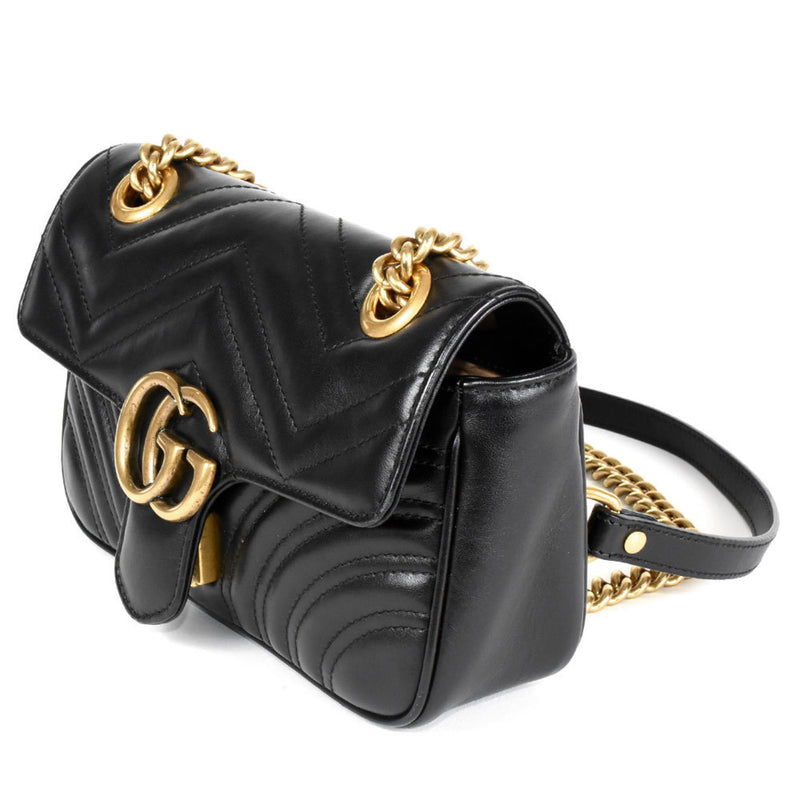 GUCCI GG Marmont Quilted Bag Shoulder Leather 446744 Black Women's