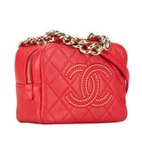 Chanel Matelasse Coco Mark Studs Chain Handbag Shoulder Bag Red Lambskin Women's CHANEL