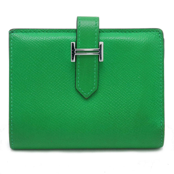 HERMES Bearn Compact Wallet Coin Purse Leather Lagon Green