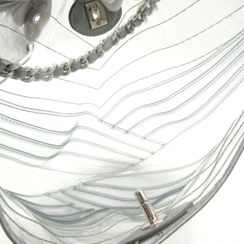 CHANEL Chain Shoulder Bag, Vinyl, Women's, Clear, Silver