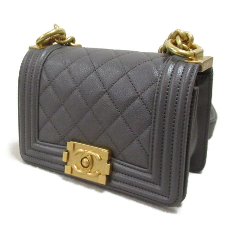 CHANEL Boy Chanel Mini Chain Shoulder Bag Gray Caviar Skin (Grained Calf)